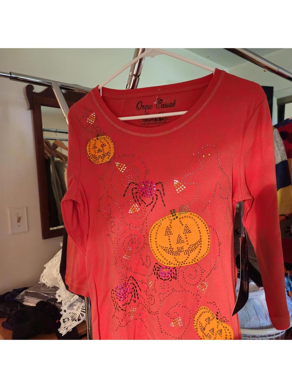 Onque Casuals Pumpkin Long Sleeve Tee - Red Orange